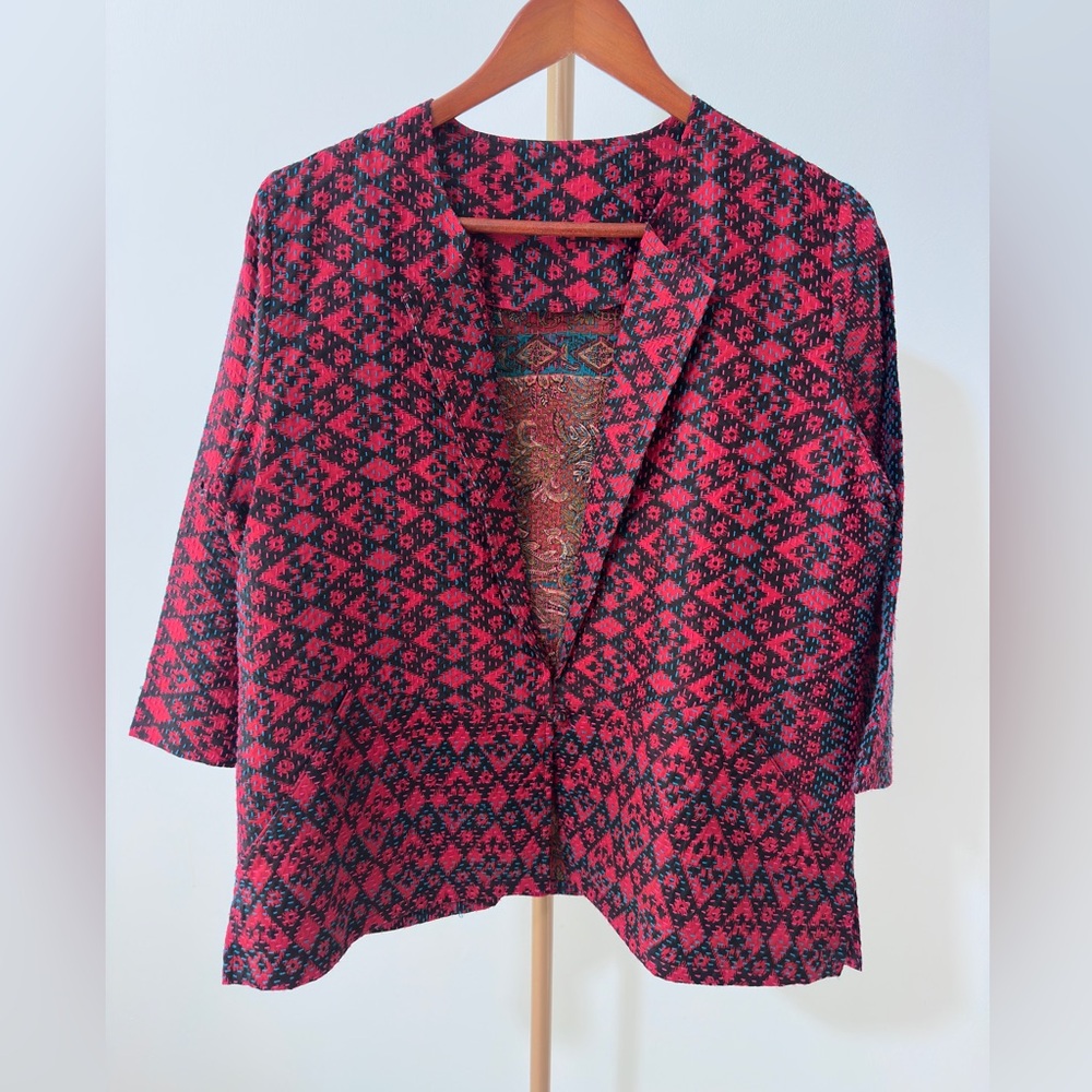 Vintage 100% Silk Multicolor Blazer Jacket Made in India Medium Boho